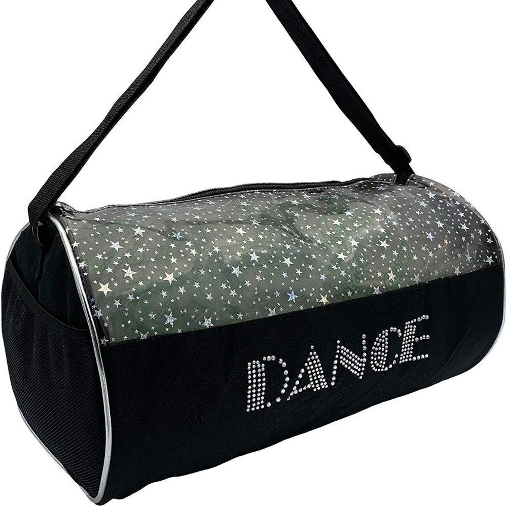 Dance Duffel Bag Black and Clear with Silver (15")